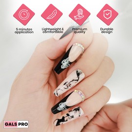 GALSPRO Long Press on Nails - Set of 24 Fake Nails with Designs in 12 Different Sizes for Perfect Fit, Cute False Nails Kit for Women with 0.07oz Nail Glue, A Double Sided Nail File & Cuticle Stick