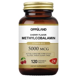 Oppuland Vitamin B12 5000MCG | Easy to Take Cherry Flavored Chewable Tablets | Methylcobalamin for Energy Metabolism and Supporting Nervous System 60ct/120ct Healthcare Supplement - Specification: Cherry Flavor-60ct