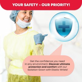 Ever Ready First Aid Isolation Gown with Elastic Wrists, Fluid Resistant, Yellow (Pack of 10)