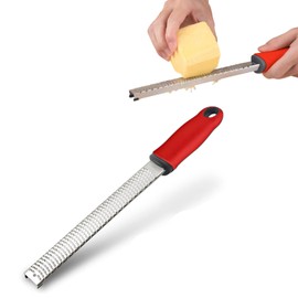 MAEXUS Cheese Grater Julienne Stainless Steel Cheese Grater Ginger Grater Daikon Grater Garlic Grater 0.1mm Angle Adjustable Grater Multi-functional Grater with Protective Cover Kitchen Utensils (Red)