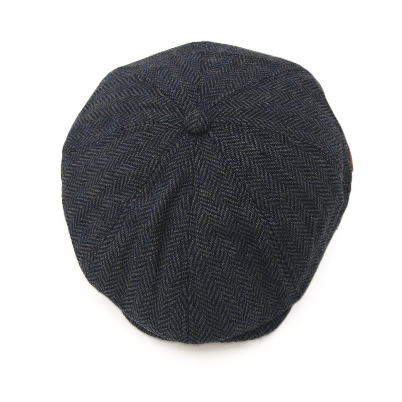 Navy Blue Herringbone Newsboy Cap Men's Baker Boy Hat Style