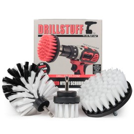 Drillstuff Drill Brush Attachment - Soft White Automotive Cleaning Kit for Cordless Drill - Power Scrubber Carpet Cleaning Brush Set - Furniture and Seat Cleaning