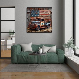 CHWGLFGG 5D Truck Diamond Art Kits for Adults Beginners,DIY Full Round Drill Diamond Painting Kits American Flag, Paint by Diamonds Dot Gem Art Crystal Easy,Home Wall Decor 13.7X 13.7Inch