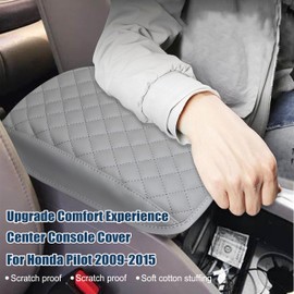 SENSHINE Armrest Cover for Honda Pilot Accessories 2009 2010 2011 2012 2013 2014 2015 Center Console Cover Anti-Scratch Leather Armrest Decoration for Honda Pilot Interior Accessories (Gray Trim)