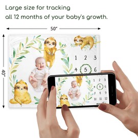 Yuzioey Sloth Milestone Blanket, Safari Baby Growth Chart Monthly Blanket, Watch Me Grow Sloth Baby Nursery for New Moms Baby Shower(50"x40")
