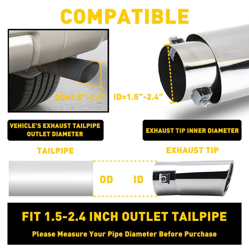 carpartsexpress1 1PCS Stright Chrome Muffler Tip 2.5" Exhaust Pipe Tail