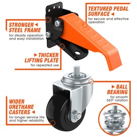 Ronlap Workbench Casters Wheels Kit 720 Lbs Capacity Retractable Casters Set of 4 Heavy Duty Side Mount 2.5" Lifting Casters Work Table Tool Bench Stepdown Castors Wheels 4 Pack