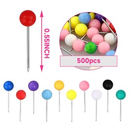 500 Pcs Map Push Pins, 1/8 Inch Cork Board Pins, Round Head Push Pin Board Pins,10 Colors Plastic Map Pins with Steel Points,Decorative Map Push Pins for Cork Board, Fabric Marking, Poster Pins