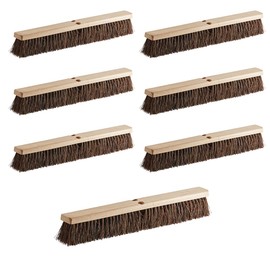 7 Pack Push Broom Head 24 Inch Commercial - Deck Scrub Brush Head with Natural Palmyra Bristles - Stiff Unflagged Broom Head for Rough Surface Cleaning - Heavy Duty Shop Broom Replacement Head