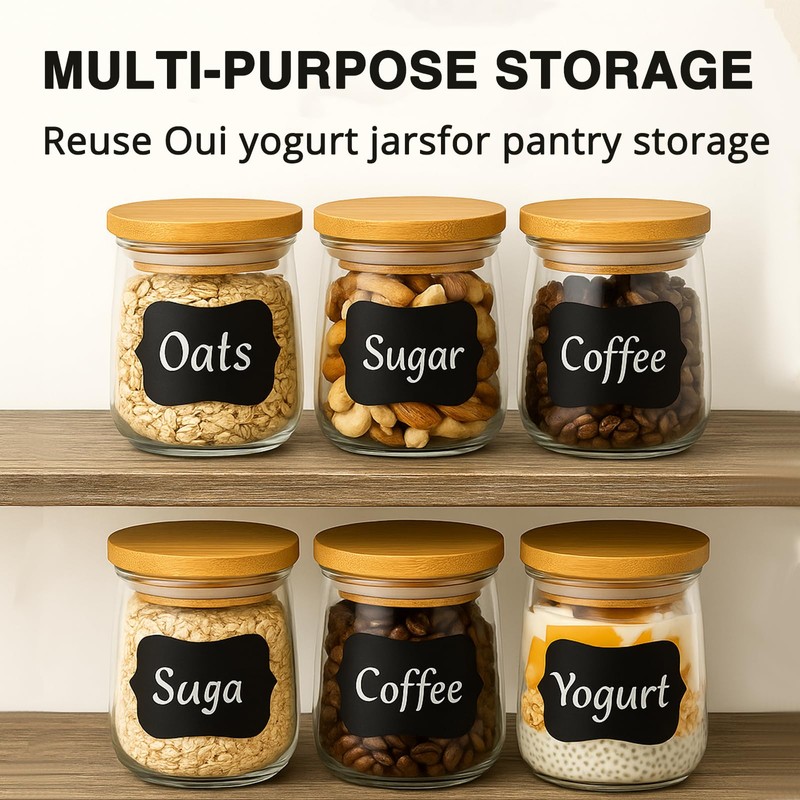 6 Pack Oui Yogurt Jar Lids, Natural Bamboo Wooden Oui