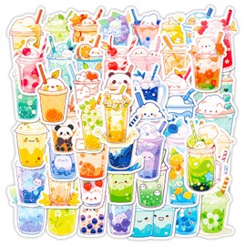 50Pcs Ins Flavored Drinks Cute Bubble Tea Stickers, Summer Milk Tea Beverage Cartoon Animal Stickers Decals for Water Bottle Laptop Scrapbooking Skateboard Car Luggage Helmet