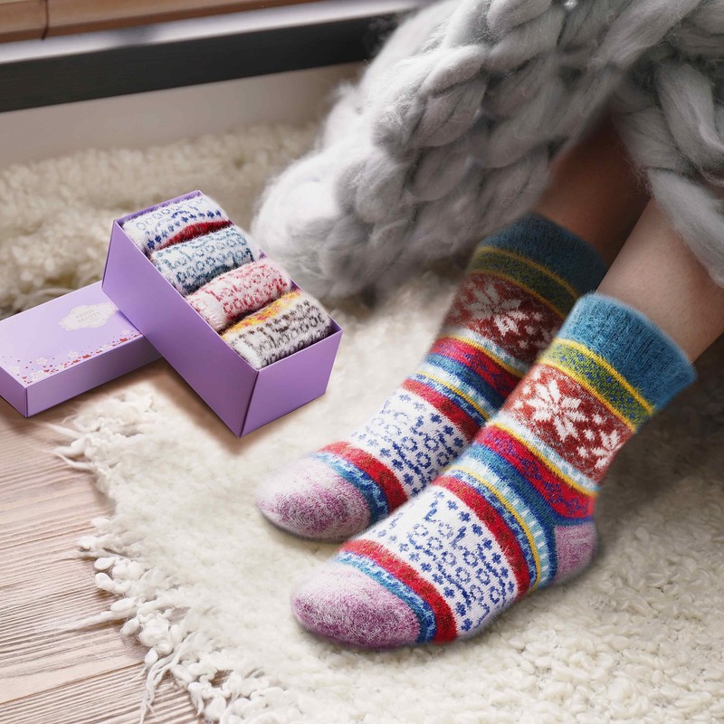 ICEIVY 5 Pairs Fluffy Thermal Socks for Womens Warm Wool