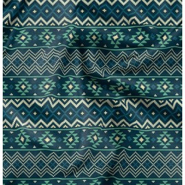 Soimoi Blue Cotton Voile Fabric Geometric Ikat Decor Fabric Printed metre 56 Inch Wide