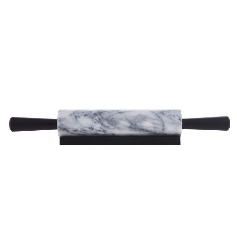 JEmarble Rolling Pin-Plastic Handles(White)(Premium Quality) Polished Surface 18-inch(10"Barrel) Genuine Stone