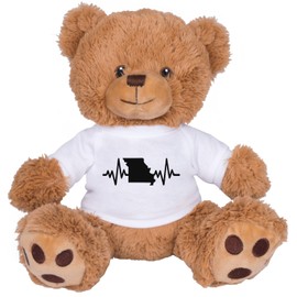 TeesAndTankYou Heartbeat Missouri Bear: 8 Inch Brown Teddy Bear Stuffed Animal with White Shirt