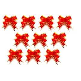 Metallic Gift Wrap Pull Bows - 4" Wide, Laced Ribbon Pull Butterfly Flower Bows for X-mas Gifts and Presents, Set of 10 (Red+Gold)