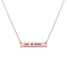 Soul Sisters Necklaces for Best Friends, Sisters Bar Necklace, Stainless Steel, Friendship Jewelry, Rose Gold