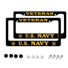 Us Navy License Plate Frame 2 Pcs Set American Veteran Design License Plate Covers Quality Aluminum Composite Design Car Accessories with 2 Holes and Screws, 12.3x6.3 Inch