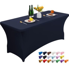 Wolfway 6FT Navy Blue Stretch Spandex Table Cover Washable and Wrinkle Resistant Kitchen Spandex Tablecloth Fitted Rectangular Table for Party,Banquet,Weddings,Cocktail and Festival