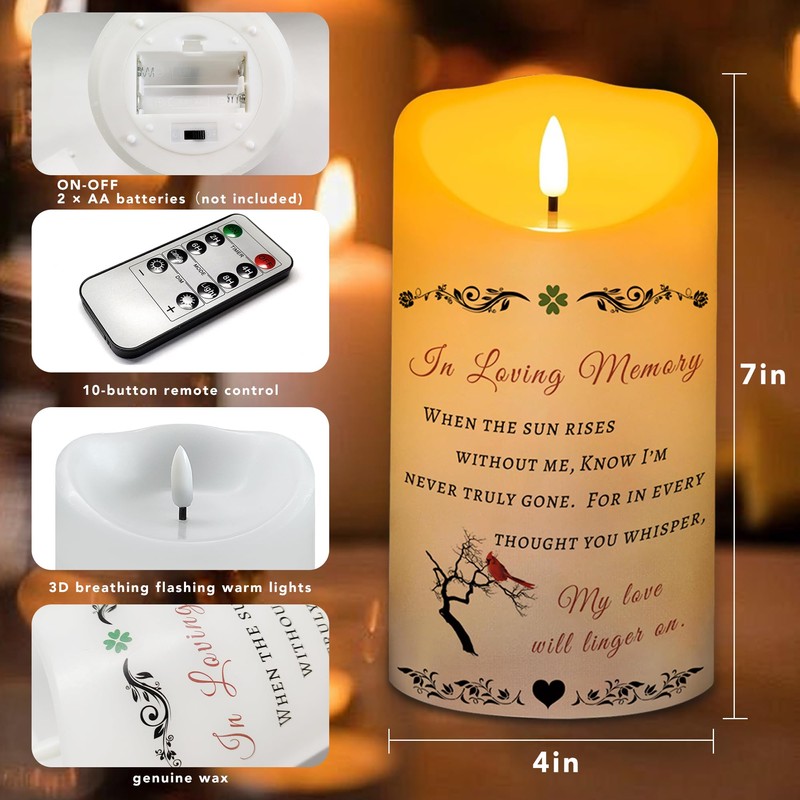 Electronic Flameless Candle - Realistic Wax Memorial Candle with Remote