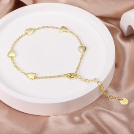 ASH'S CHOICE Gold Bracelet for Women, 14K Real Gold Heart Bracelet, Hypoallergenic 925 Sterling Silver Slider Adjustable with Heart Love Sparkle Gold Bracelet for Women Ladies Jewelry