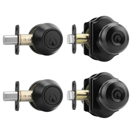 Haidms Black Exterior Deadbolt and Keyed Entry Door Knob Set, 2 Pack with Lock and Key