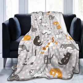 Cute Cat Kawaii Kitten Blanket, Soft Blankets Flannel Bed Throw Cozy Lightweight Plush Gifts for Kids Boys Girls Women Men Sofa Couch Bedroom Living Rooms Warm All Season, Home Decor, Small 50"x40"