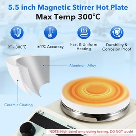 ScitoLAB 5.5 inch Magnetic Stirrer Hot Plate, Max Temp 572℉/ 300℃, 100-1500RPM Ceramic Coated Aluminum Stir Plate, Max 5L Stirring Capacity, with Stir Bar, Temp Probe Sensor, Stand