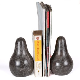 Creative Home Natural Charcoal Marble Set of 2 Pieces Bookend Book Shelf Divider Decorative Paper Weight, Pear Shaped, Charcoal
