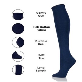 ITRAT® 3 Pairs Girls Knee High School Socks Back to School Cotton Rich Socks Uniform Party Wear Comforts Fit Log Sock Stocking Girls Knee High Kids (9-12 Navy)