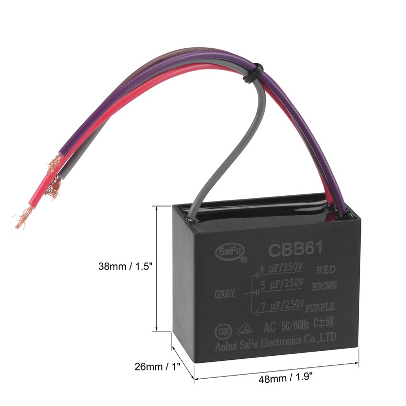 uxcell Ceiling Fan Capacitor CBB61 4/5/7uF 250V AC 4 Wires
