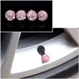 CB - Tapones de vidrio para válvula de neumático con diamantes de imitación hechos a mano, para el estilo de coche, color rosa bola, 6 unidades