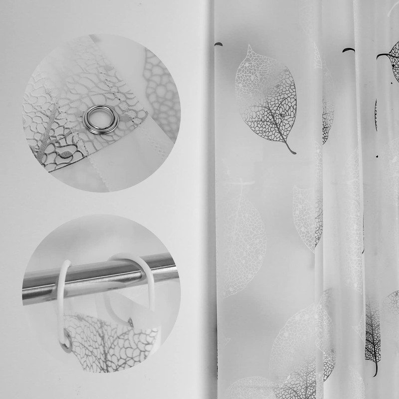 WOODFIB Shower Curtain, 100% PEVA Waterproof Anti-Mould Proof Resistant, Quick-Drying,