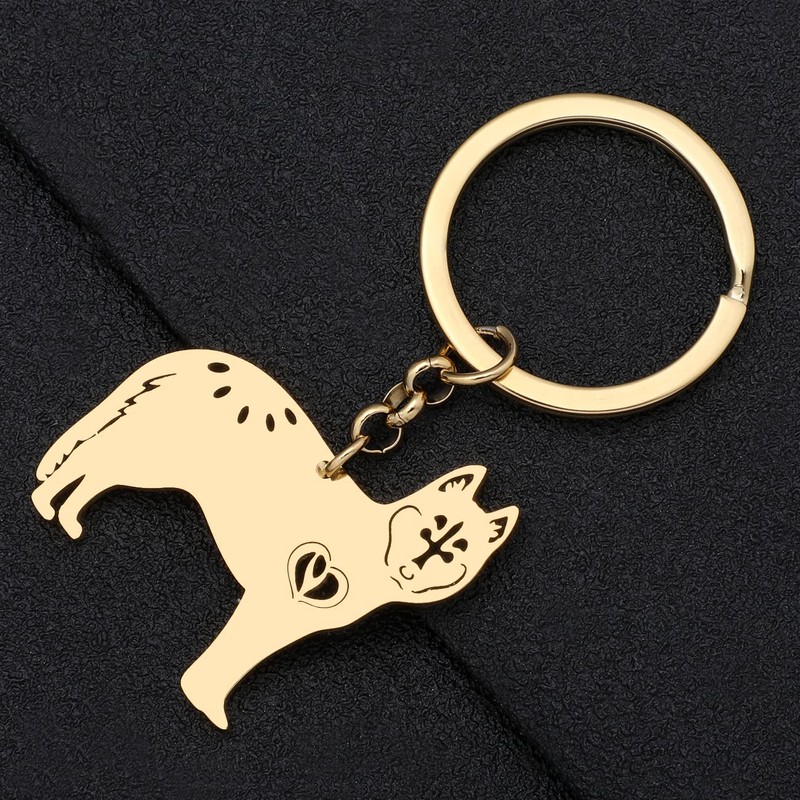 OUSIO Edelstahl 18K Gold Plattiert Siberian Husky Schlüsselanhänger Niedlichen Hund