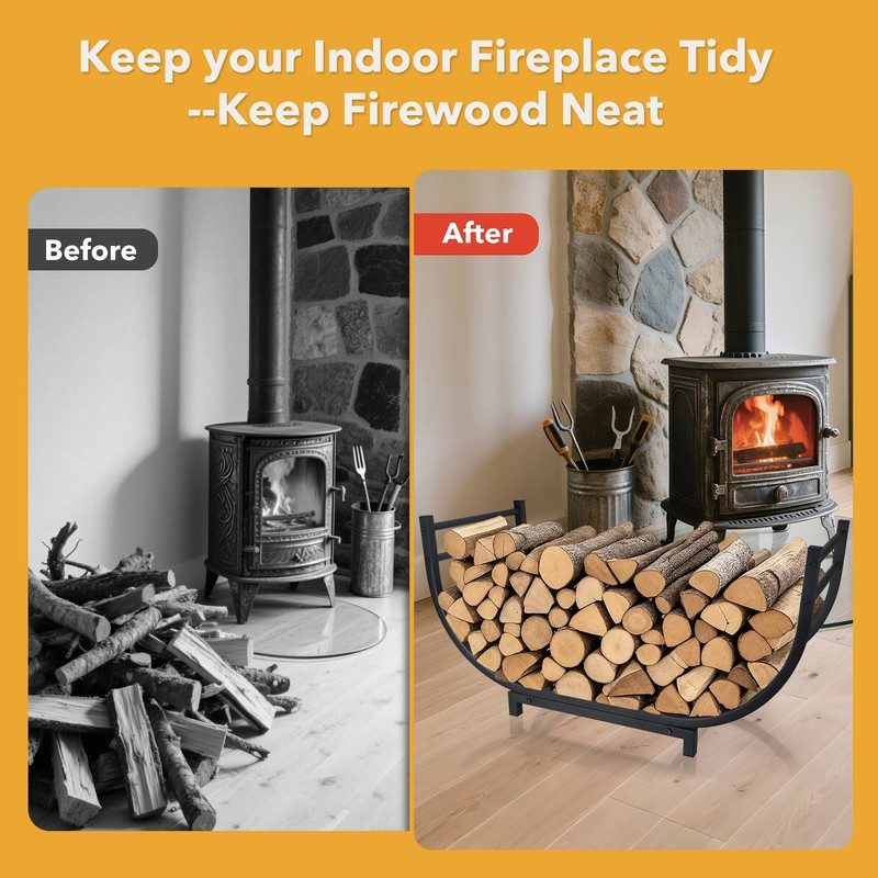 facka Curved Firewood Rack, 30 Inch Indoor Outdoor Log Firewood