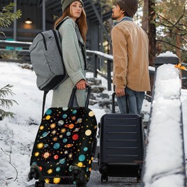ANNA QUEEN Space Exploration Luggage Cover, Colorful Planets & Stars Design, Stretchable, Washable Travel Protector for 18-32 Inch Suitcases