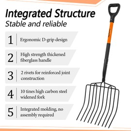 Nohovu Pitchfork for Gardening, 10 Tines Pitch Fork with Non-Slip Handle, Heavy Duty Pitch Fork for Mulching, 45 Inches