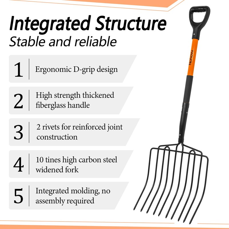 Nohovu Pitchfork for Gardening, 10 Tines Pitch Fork with Non-Slip