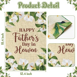 WATINC Father’s Day Garden Flag - 12 X 18 Inch Linen Happy Fathers Day In Heaven Flag Grave Lawn Remembrance Porch Decorations, Memorial Floral for Daddy Papa Grandpa Cemetery Outdoor Decor Supplies
