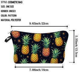 Livel lhood Black Background Pineapple Makeup Bag Cute Small Organizer Zipper Pouch Black Background Pineapple Cosmetic Bag Birthday Present for Women Friends