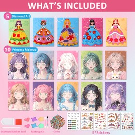 LALASTYLE Princess Dress Up Game,Make Up On Paper,Arts and Craft Kits,Diamond Painting Art Set,Creative Princess Makeup Dress Up Set,Birthday Presents