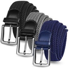 VEASAERS Golf Belts for Men 3 Pack Braided Elastic Fabric Stretch Canvas woven for Men Women Youth Sports Golf Hiking (46"-50" Waist Adjustable, 3 Pack-Black+Gray+Blue)