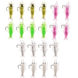 Be In Your Mind 20pcs Shrimp Bait Hooks Soft Shrimp Fishing Lure Soft Bait 3.5cm Simulation Soft Prawn Lures Shrimp for Trout Bass Salmon(Green Clear Luminous Yellow Pink)