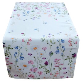 Raebel Table Runner "Meadow Flower" 40 x 90 cm Table Cloth, Easter Table Decoration, Spring, White Multicoloured Flowers