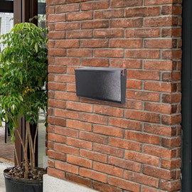 Rainproof Galvanized Steel Wall Mount Mailbox with Red Flag - Wall Mountable Large Hanging Mailboxes for Outside - Water Proof and Rust Proof Keyless Mailbox (16.3'' x 3.9'' x 9.6''), Black