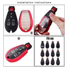 Horande TPU Protector Key Fob Cover Case fit for Dodge Ram 1500 2500 3500 GQ4-53T Grand Caravan Chrysler Town and Country Cherokee Keyless Entry Key Fob (Red)