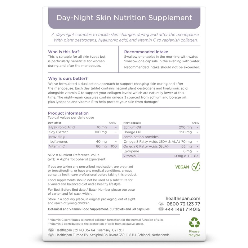 Healthspan Day-Night Skin Nutrition Supplement | Contains Soy Bean Extract