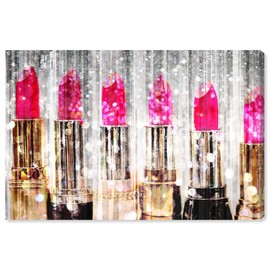 The Oliver Gal Artist Co. Fashion and Glam Wall Art Canvas Prints 'Lipstick Collection' Home Décor, 45" x 30", Pink, Gold