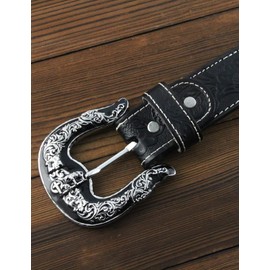 URAMAN Mens Western Belt Cowboy Country Concho Leather Belt for Jeans Pants Rodeo