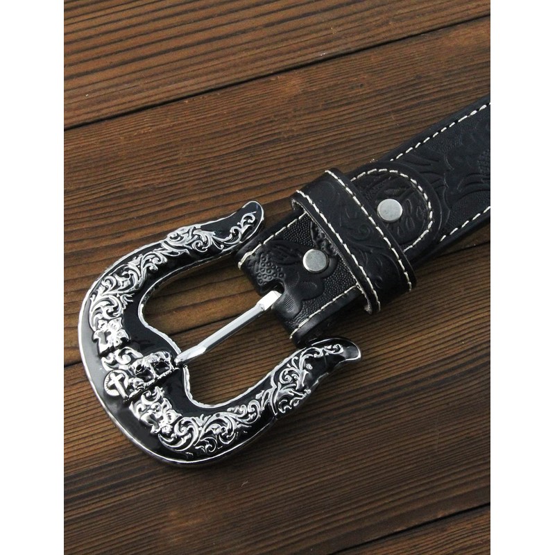 URAMAN Mens Western Belt Cowboy Country Concho Leather Belt for
